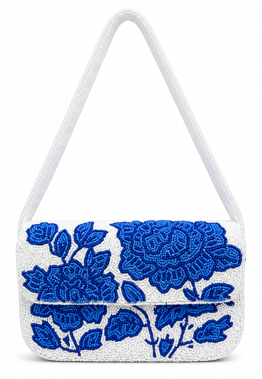 Blue Botanica beadwork detail