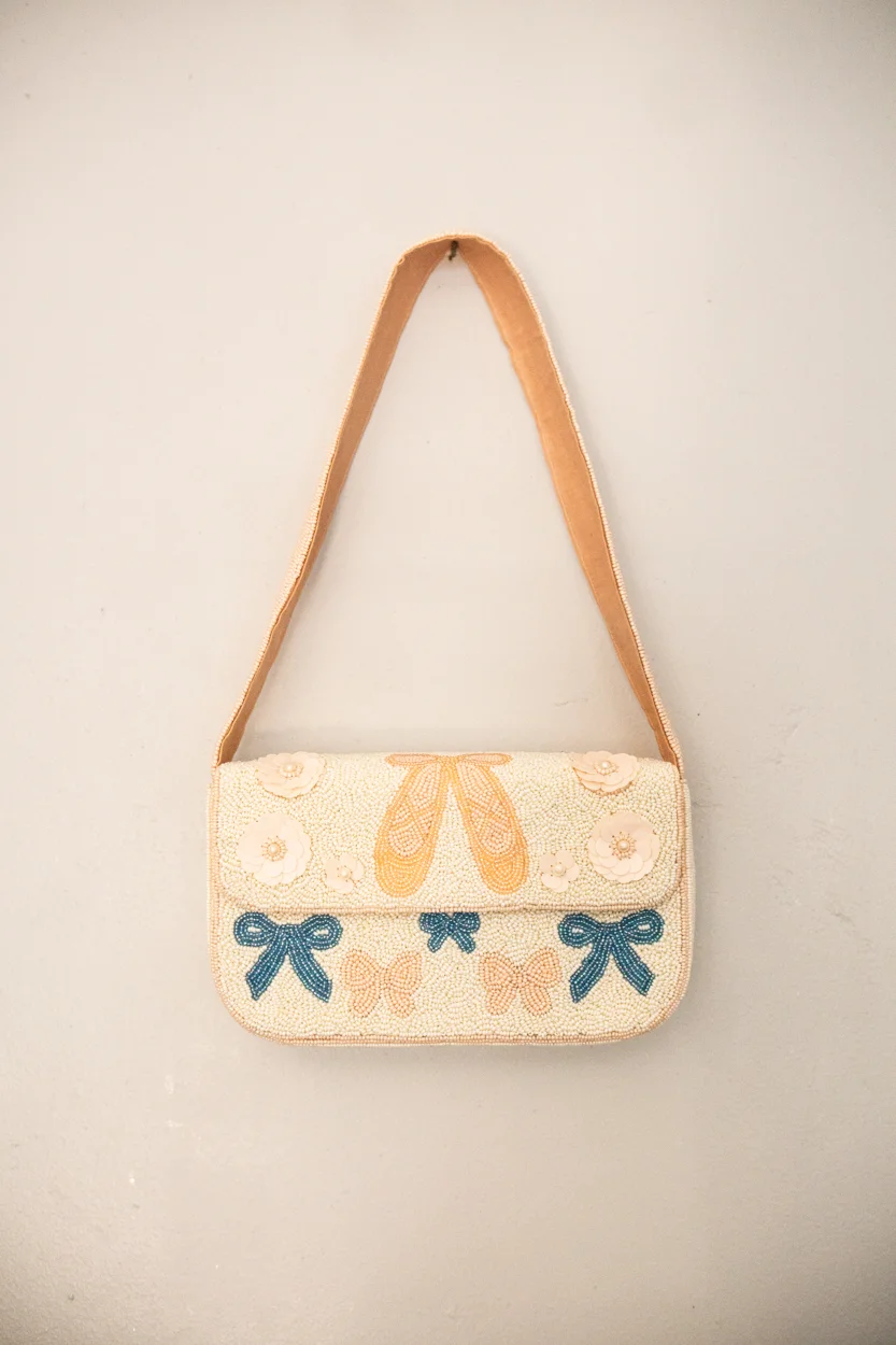 Blue Bows beaded handbag